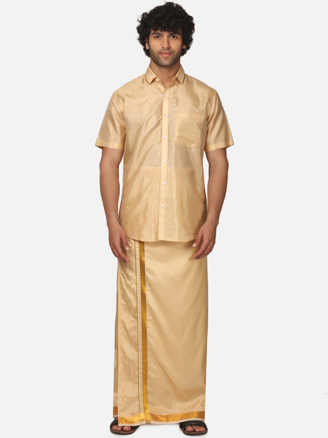 

Sethukrishna Shirt Collar Shirt With Veshti, Beige