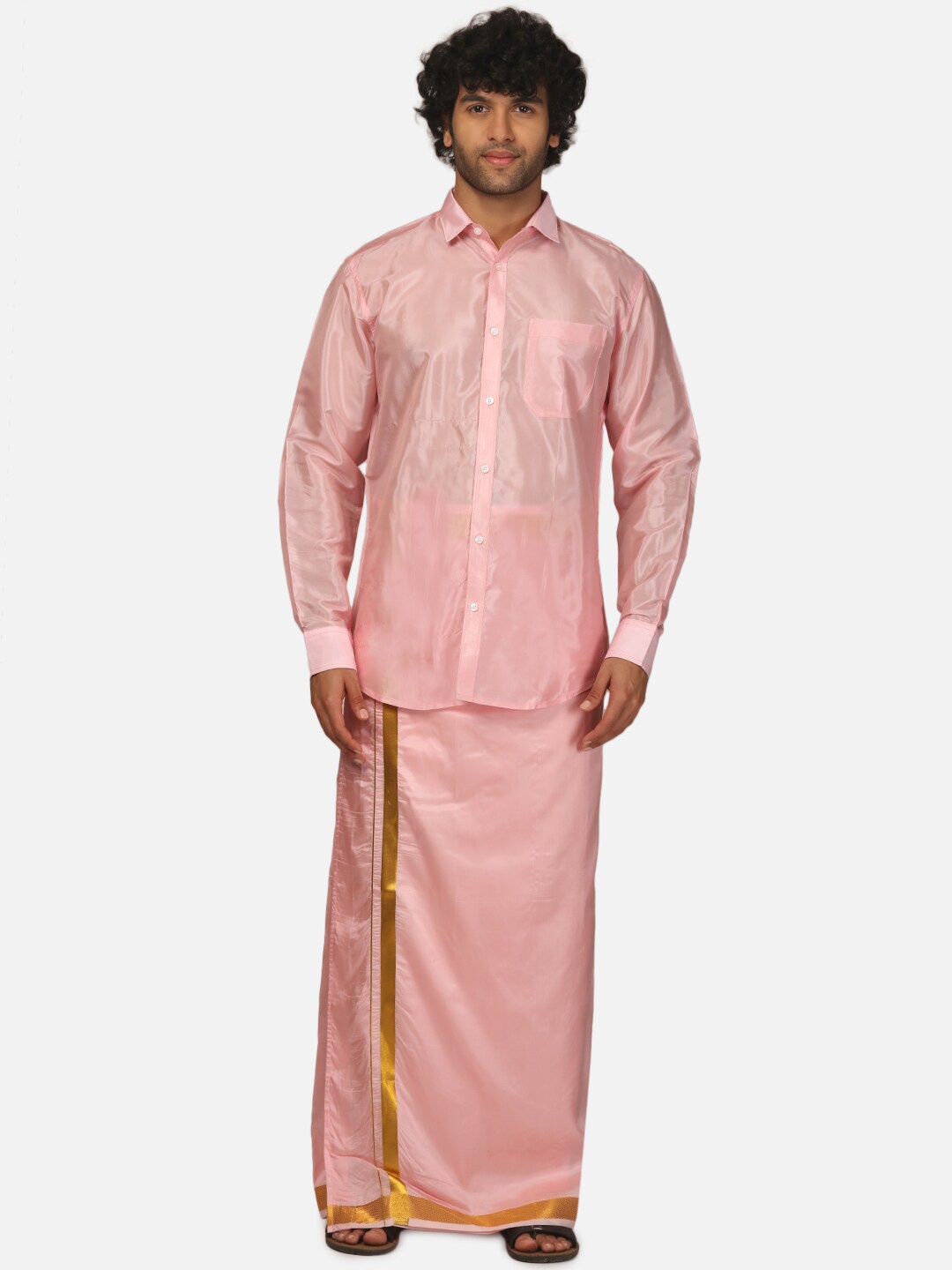 

Sethukrishna Spread Collar Shirt With Veshti, Pink