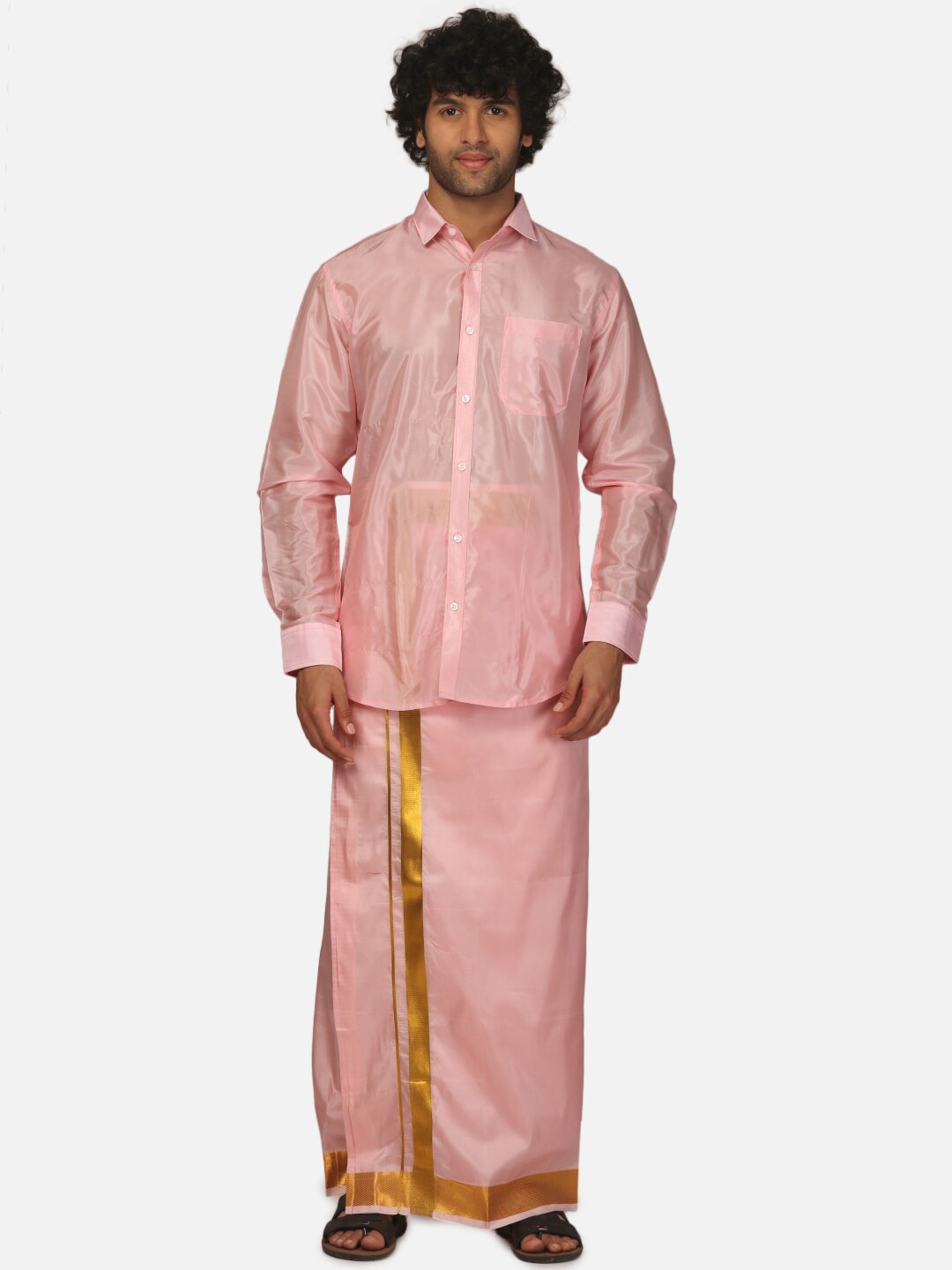 

Sethukrishna Shirt Collar Shirt With Veshti, Pink