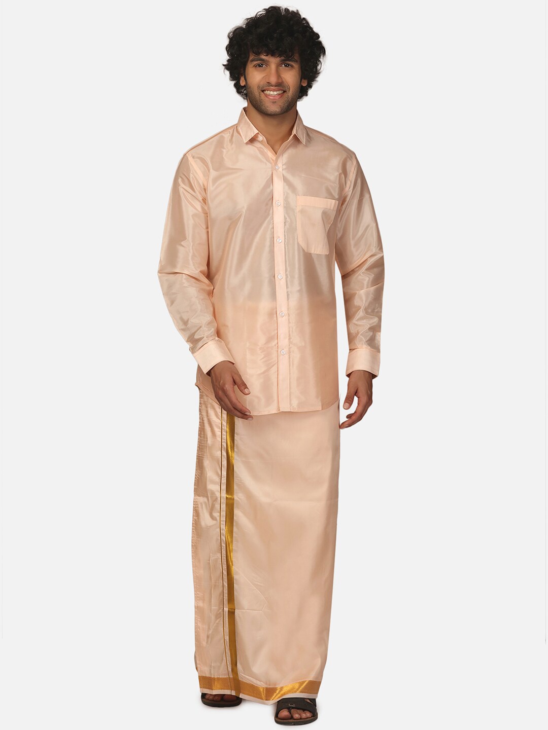 

Sethukrishna Shirt Collar Shirt With Veshti, Orange