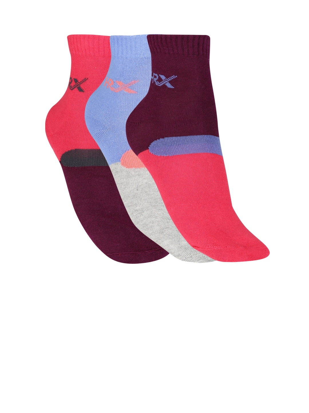 

HRX by Hrithik Roshan Women Quarter length Pack of 3 Socks, Burgundy