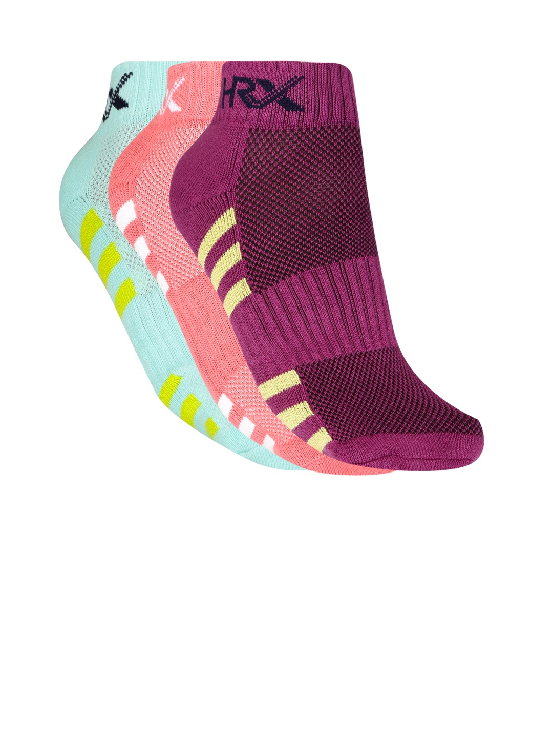 

HRX by Hrithik Roshan Women Quarter length Pack of 3 Terry Socks, Coral