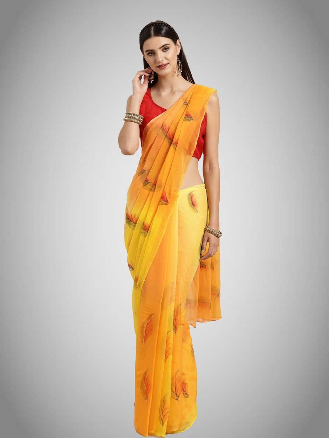 

Geroo Jaipur Floral Printed Saree, Yellow