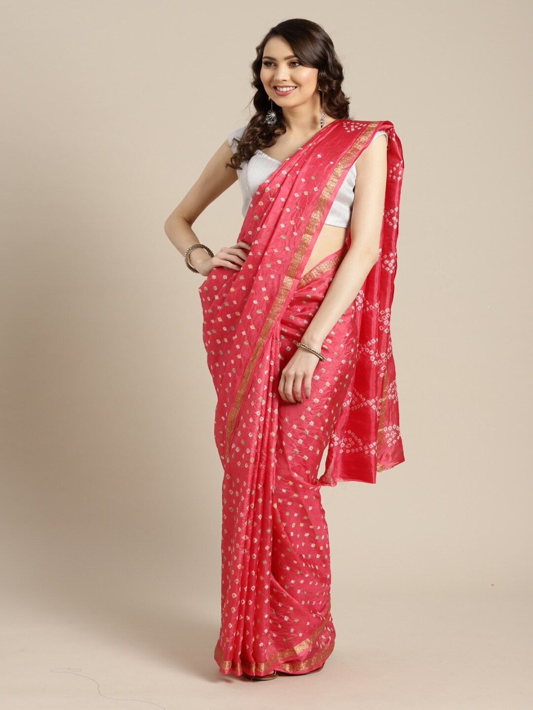 

Geroo Jaipur Bandhani Printed Zari Detailed Bandhani Saree, Pink