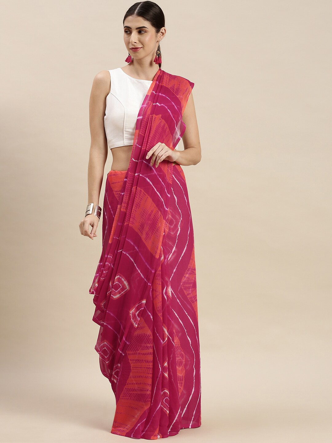 

Geroo Jaipur Printed Leheriya Saree, Red