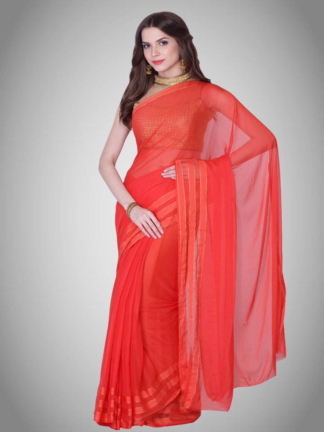 

Geroo Jaipur Striped Saree, Red