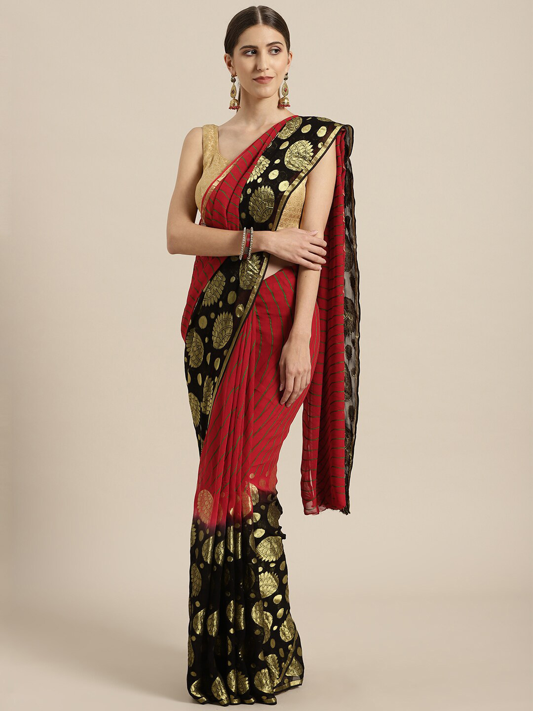 

Geroo Jaipur Woven Design Zari Leheriya Saree, Red
