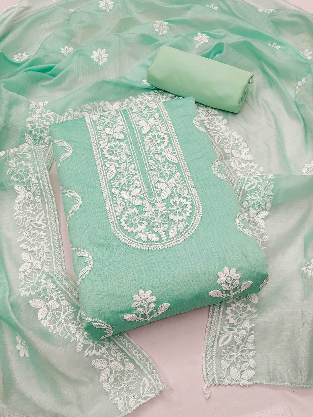 

KALINI Floral Embroidered Unstitched Dress Material, Blue