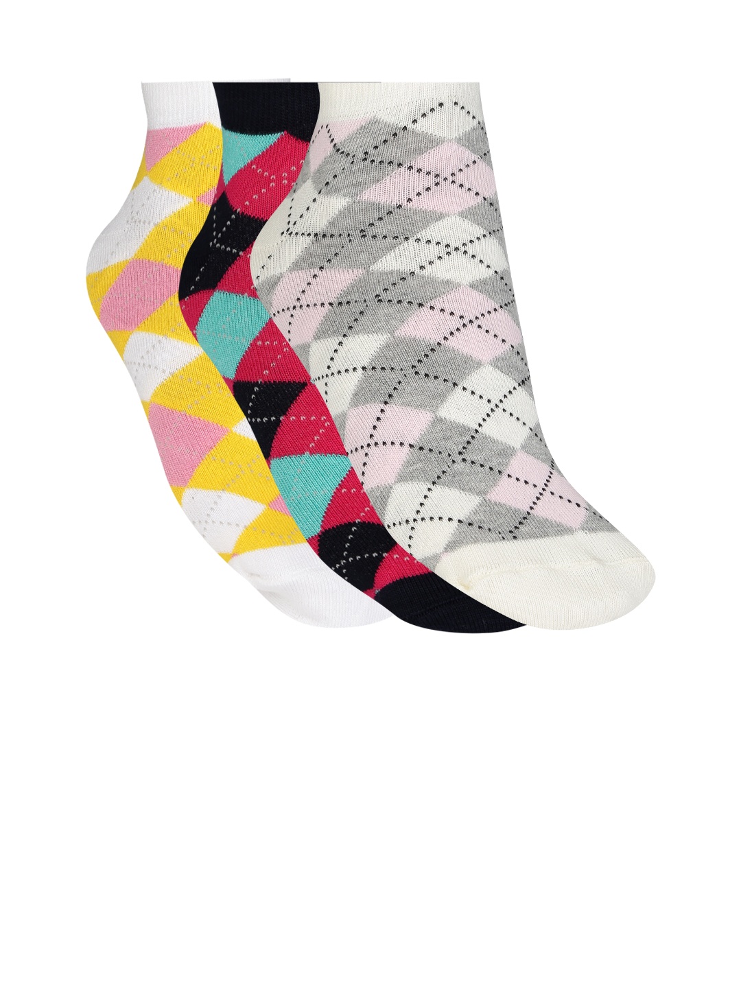 

DressBerry Women Set of 3 Patterned Ankle-Length Socks, White