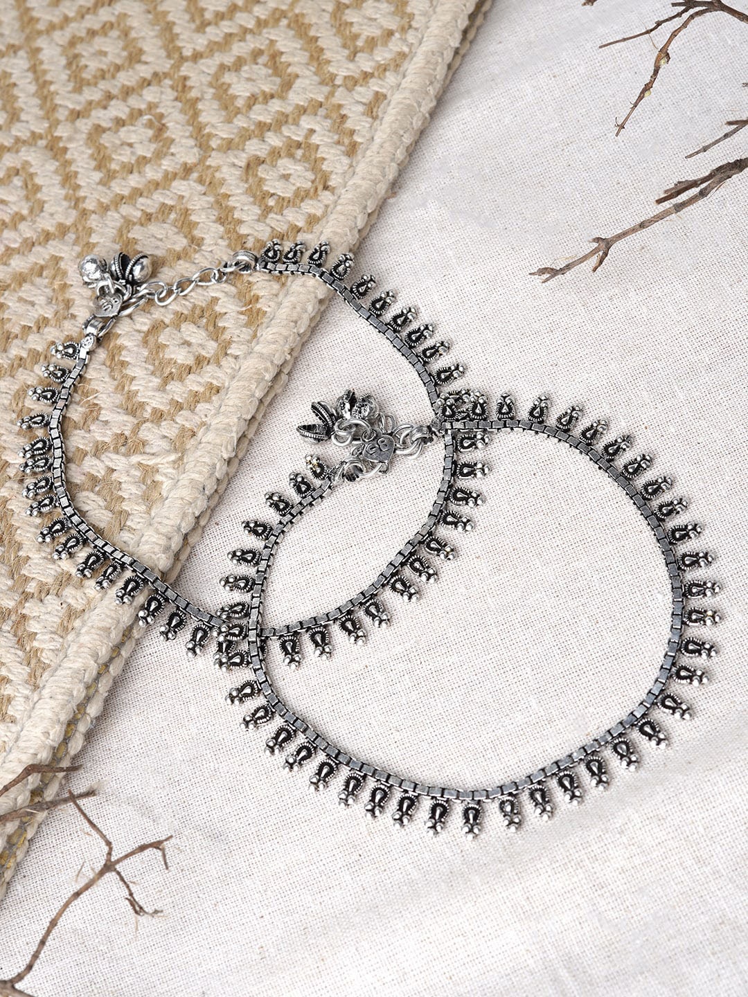 

TEEJH Silver-Plated Oxidised Ghungroo Anklets