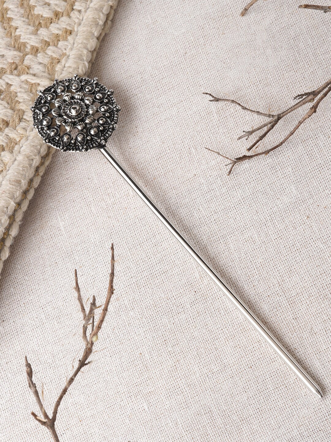 

TEEJH Oindrilla Oxidised Juda Hairstick, Silver