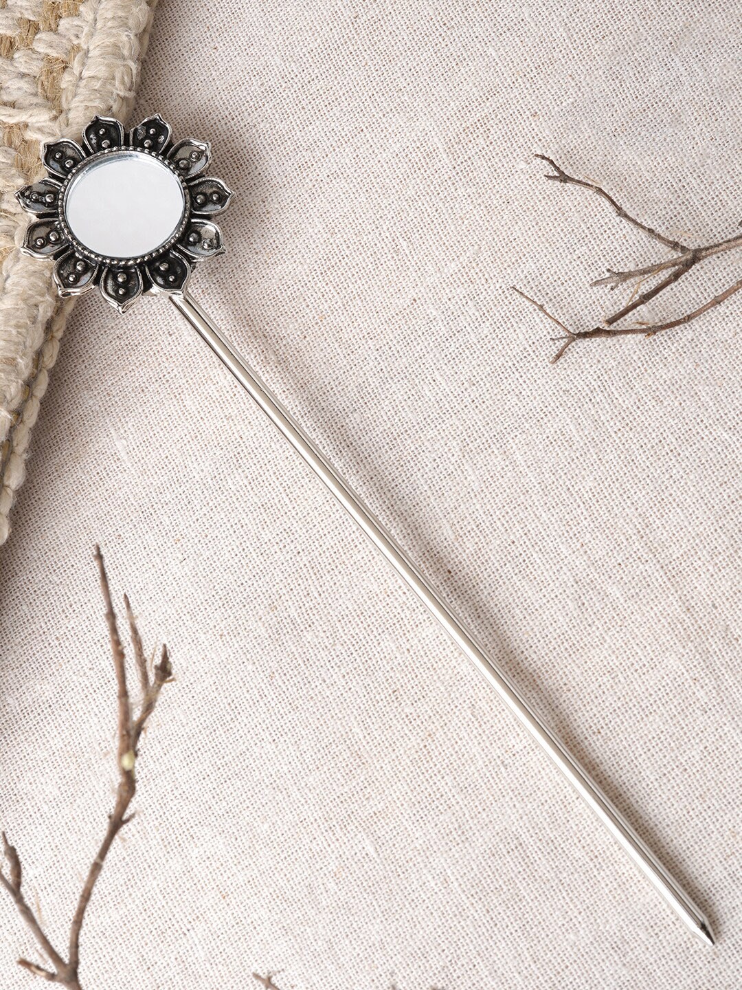 

TEEJH Shashi Oxidised Mirror Juda Hairstick, Silver