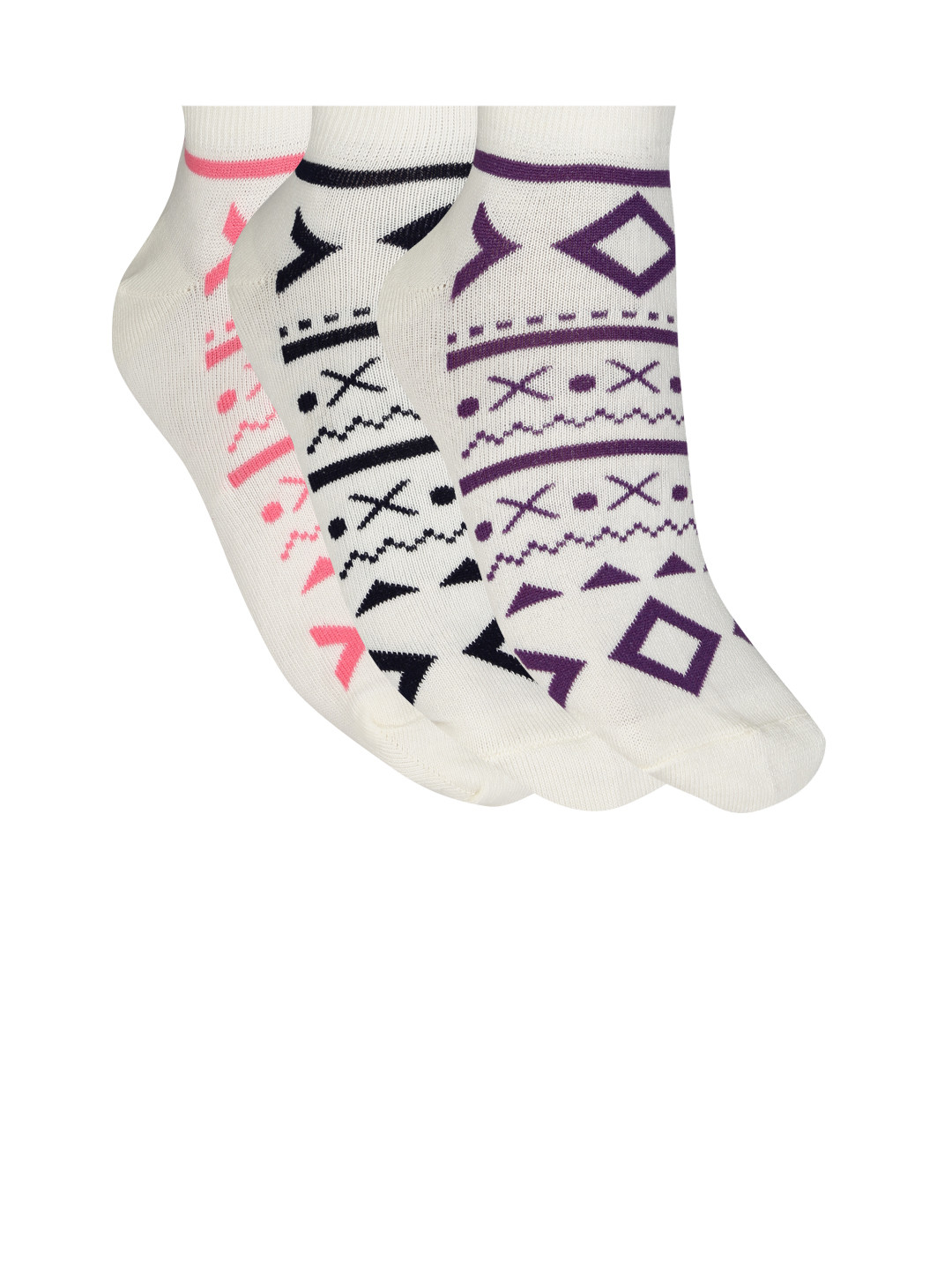 

DressBerry Women Set of 3 Patterned Ankle-Length Socks, Off white