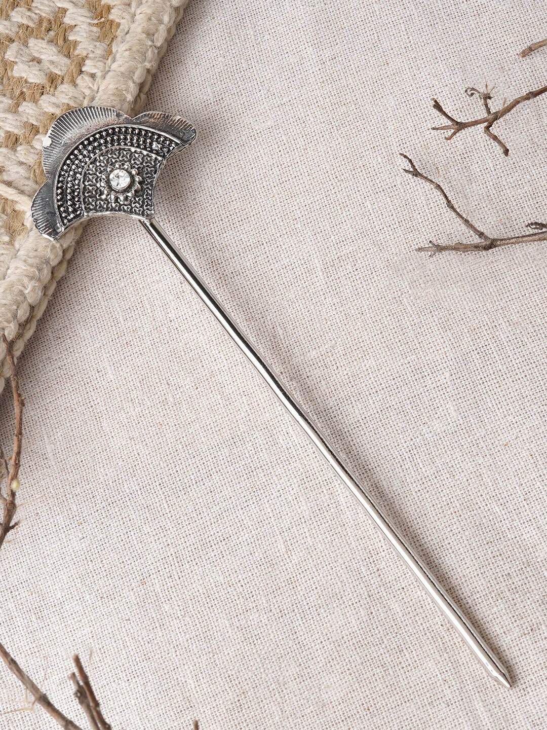 

TEEJH Shikha Oxidised Juda Hairstick, Silver