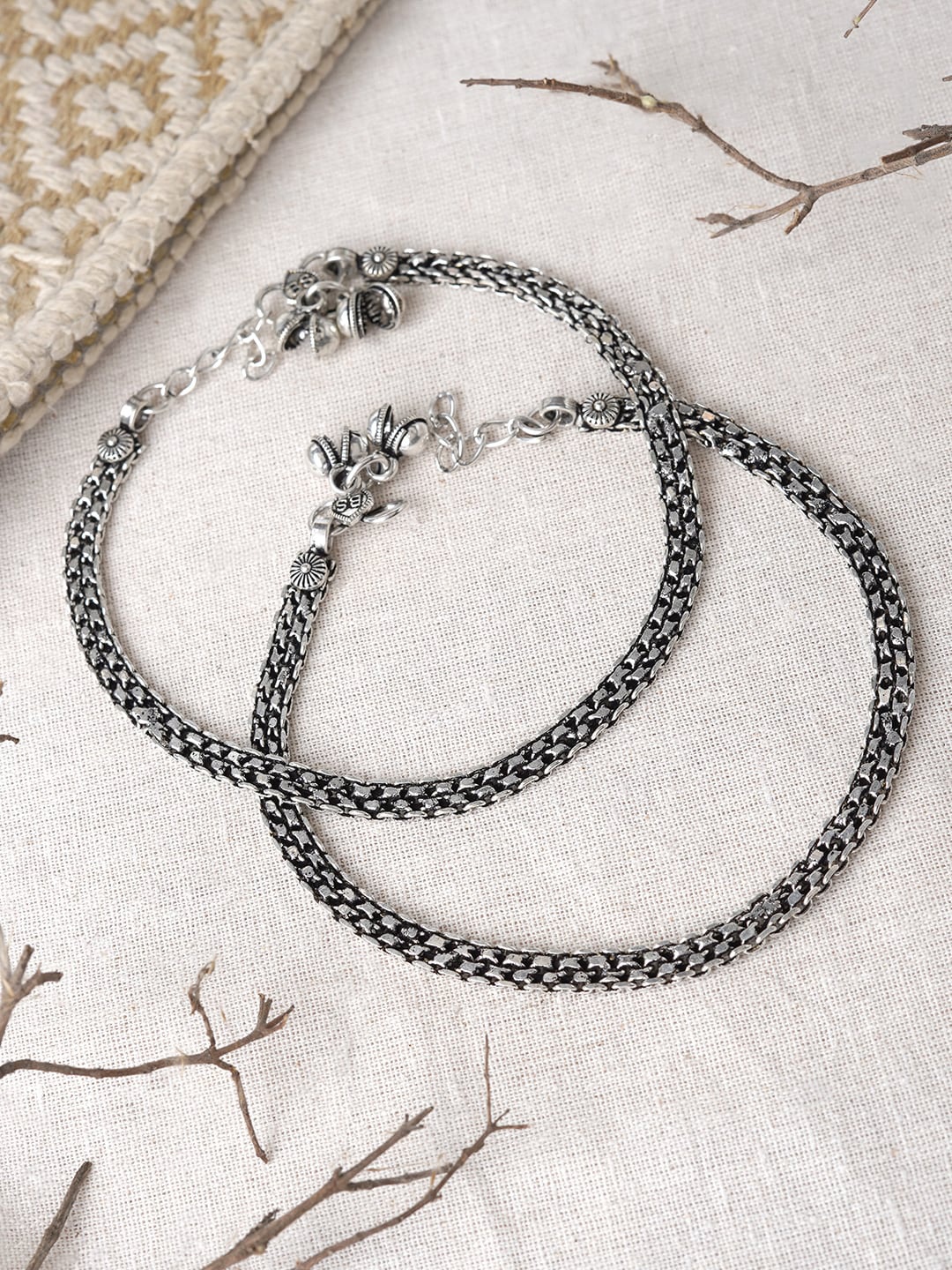 

TEEJH Silver-Plated Ghungroo Anklets