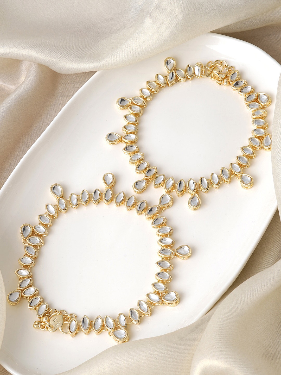 

TEEJH Gold-Plated Haritha Mirror Kundan-Studded Anklets