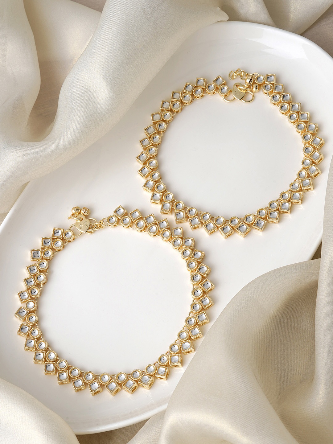 

TEEJH Gold-Plated Stone-Studded Anklets
