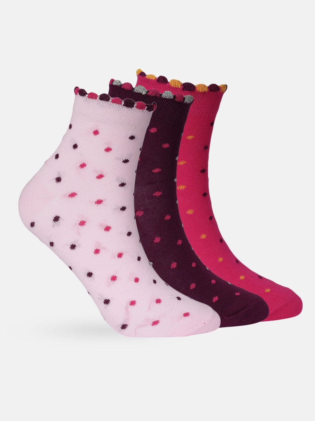 

DressBerry Women Set of 3 Polka Dot Patterned Ankle-Length Socks, Pink