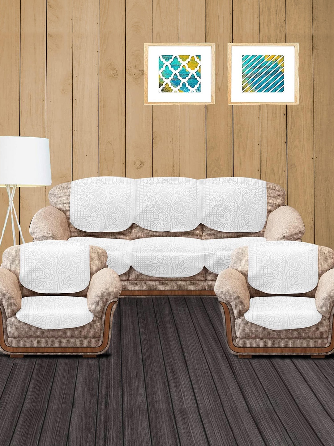 

Cloth Fusion White 10 Pieces Floral-Printed 5-Seater Sofa Covers