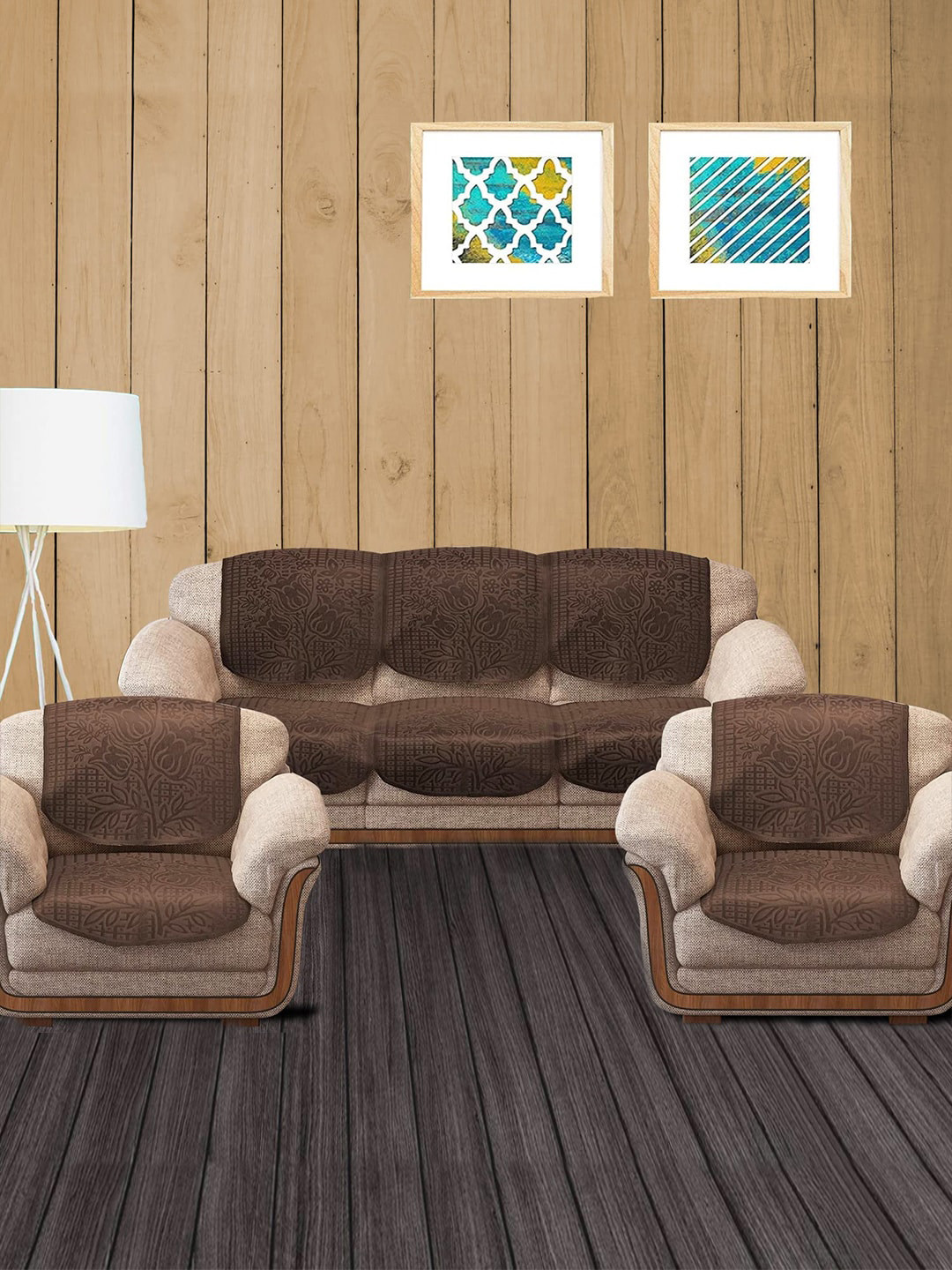 

Cloth Fusion Brown 10 Pieces Floral-Printed 5-Seater Sofa Covers