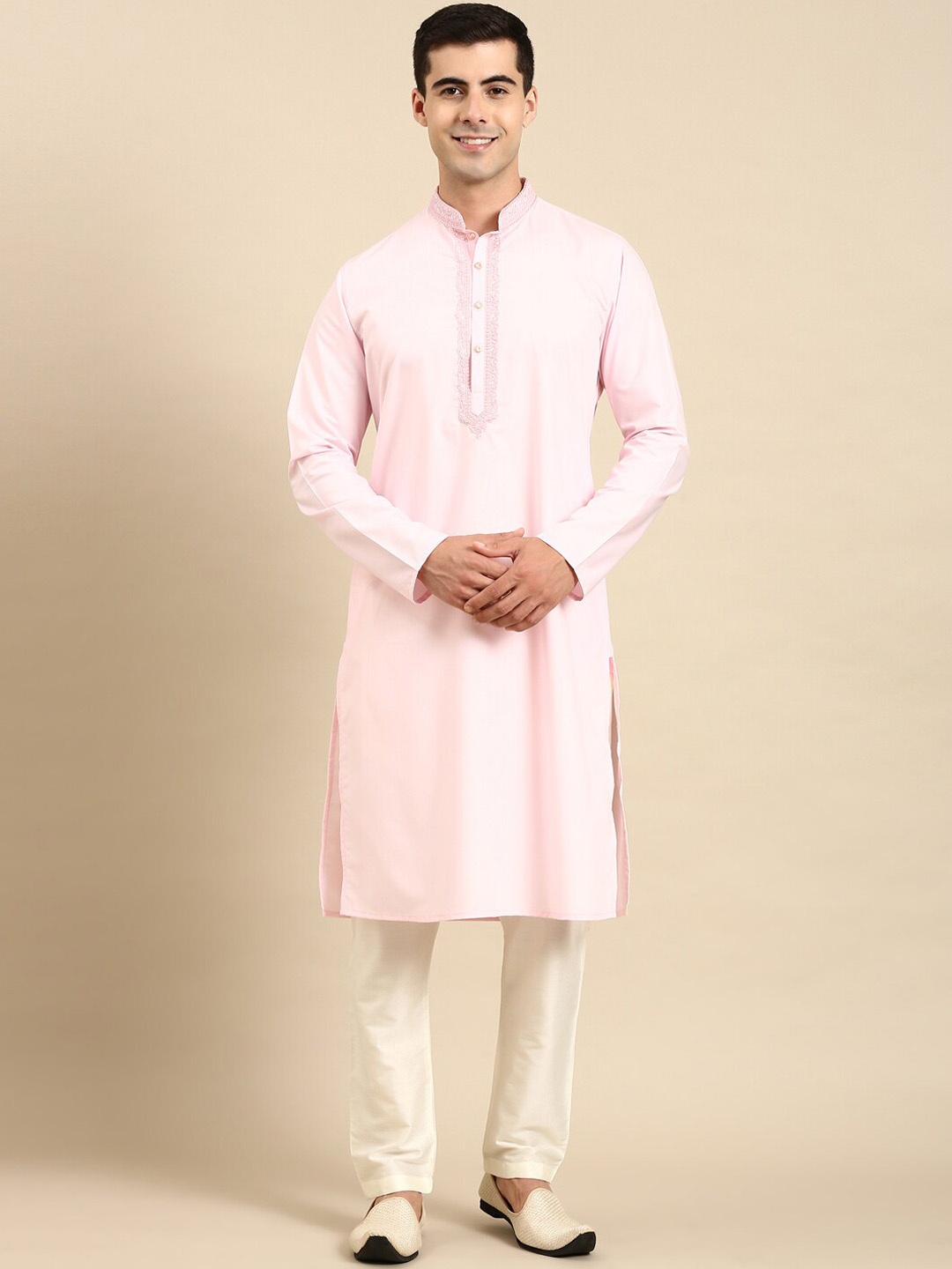 

TheEthnic.Co Yoke Design Thread Work Pure Cotton Kurta, Pink