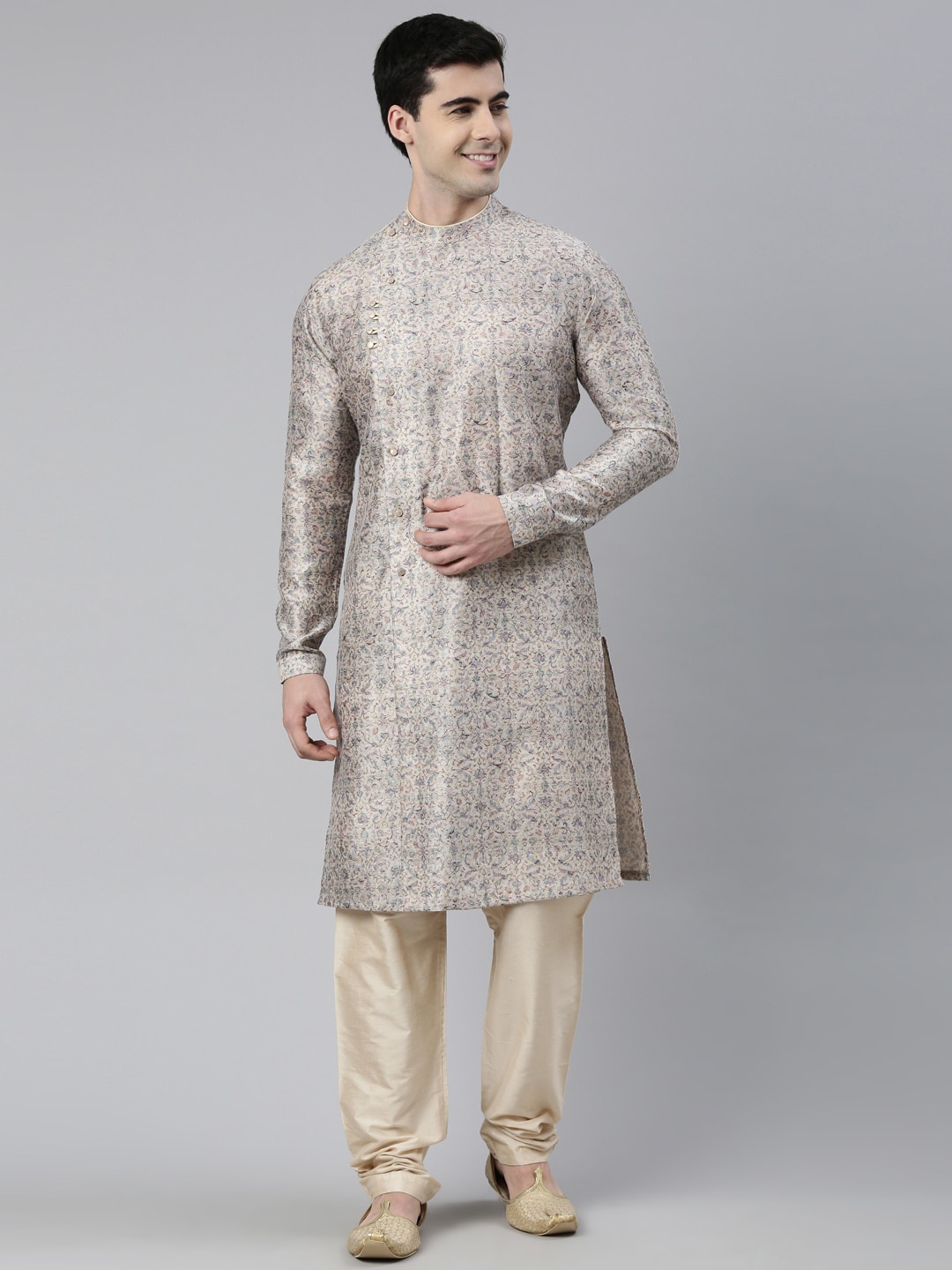 

TheEthnic.Co Men Ethnic Motifs Printed Angrakha Kurta, Off white