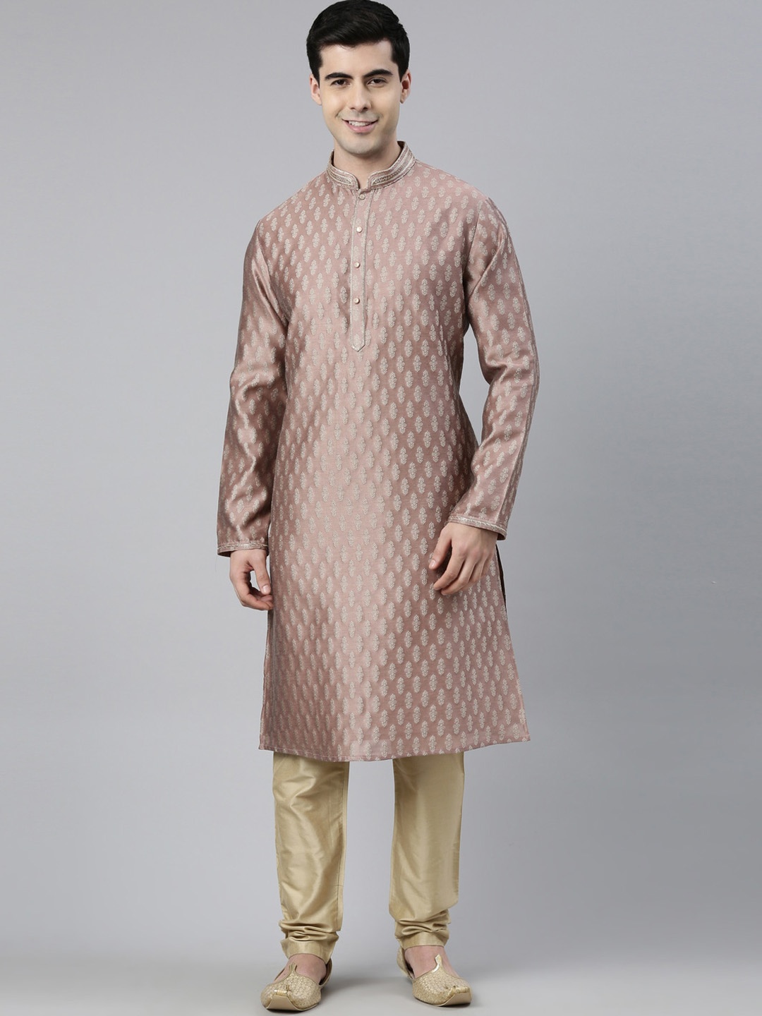

TheEthnic.Co Woven Design Thread Work Kurta, Pink