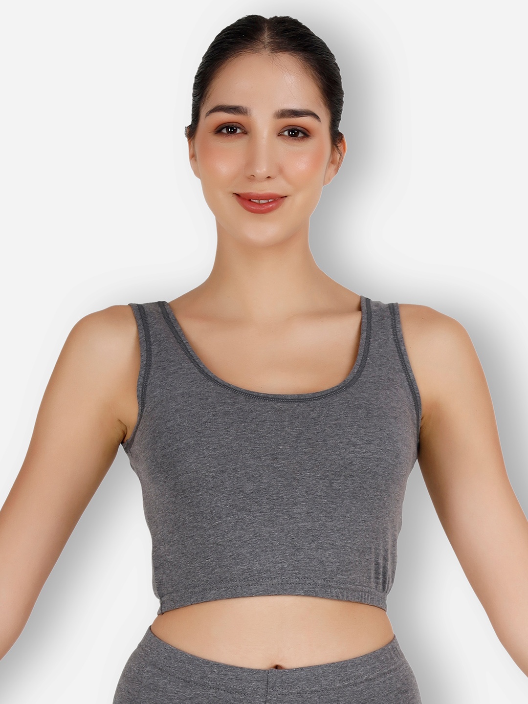 

SELFCARE Round Neck Sleeveless Cropped Thermal Top, Charcoal