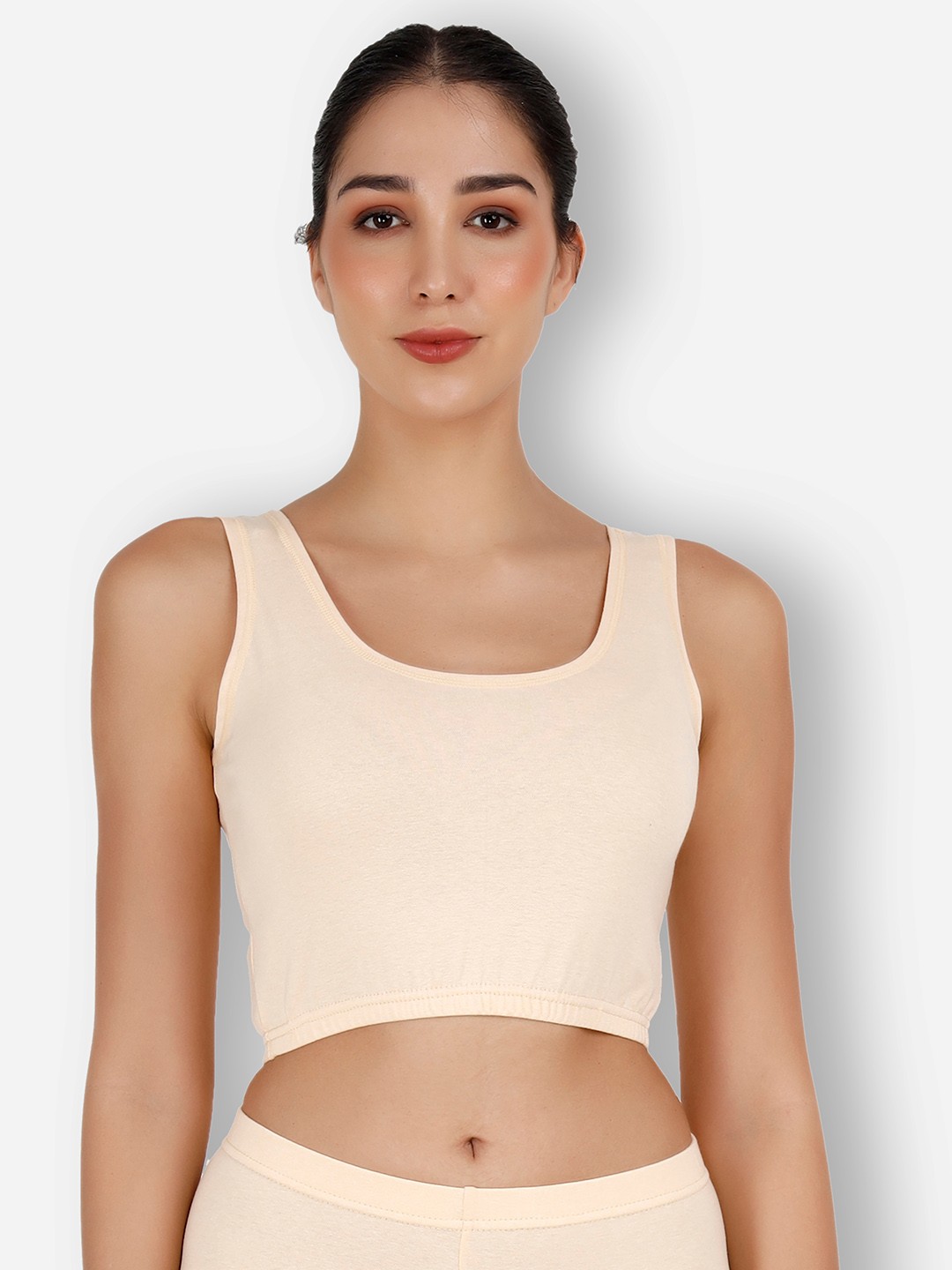 

SELFCARE Round Neck Sleeveless Cropped Thermal Top, Beige