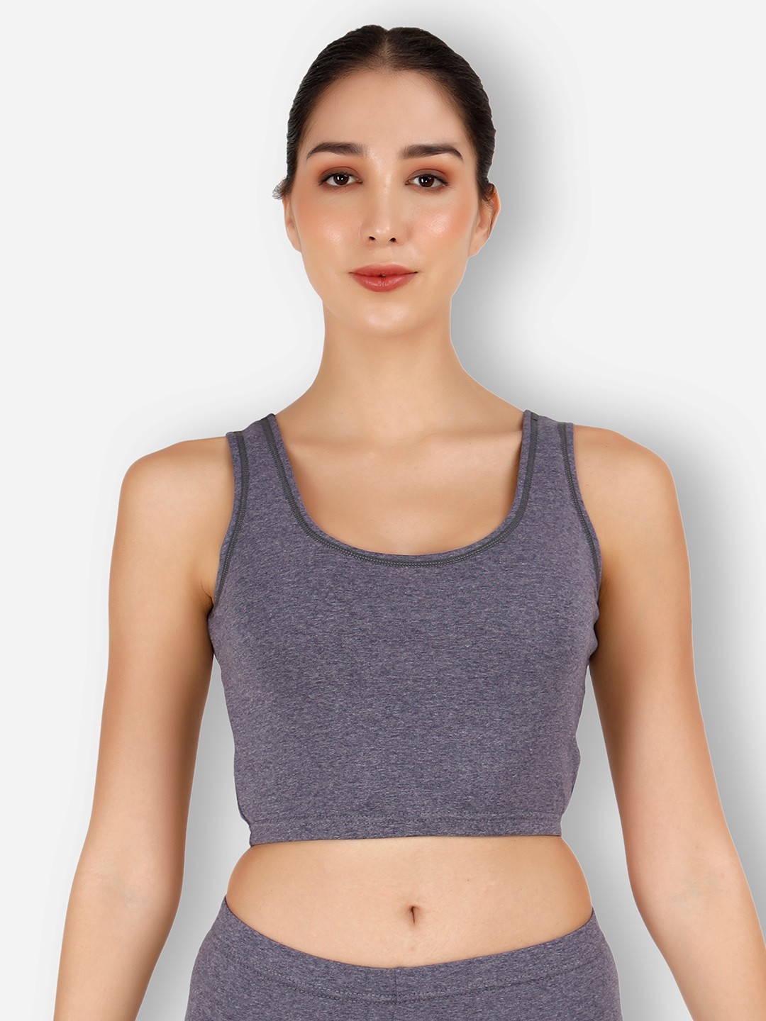 

SELFCARE Round Neck Sleeveless Cropped Thermal Top, Blue