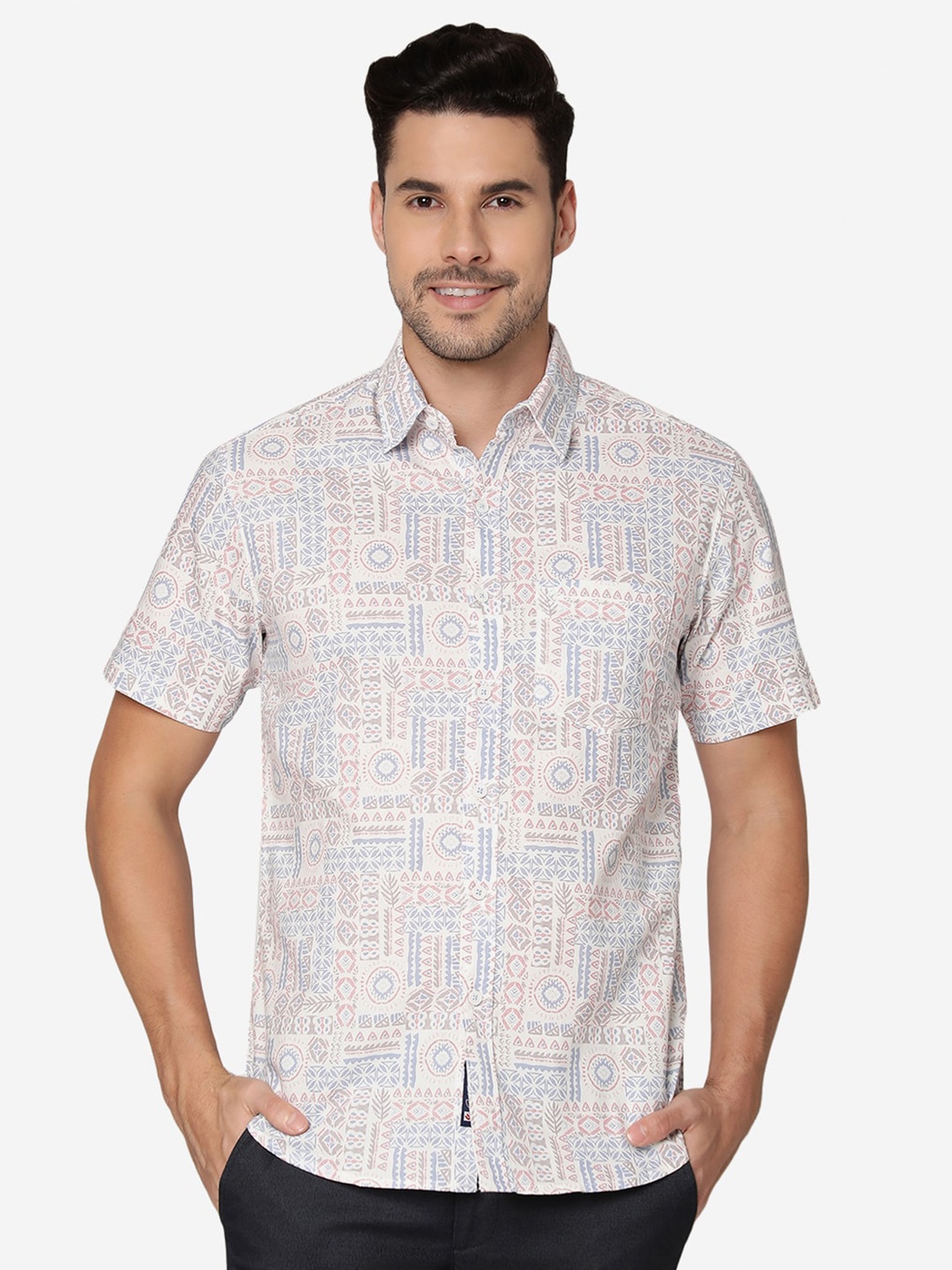 

Greenfibre Geometric Printed Slim Fit Pure Cotton Casual Shirt, White