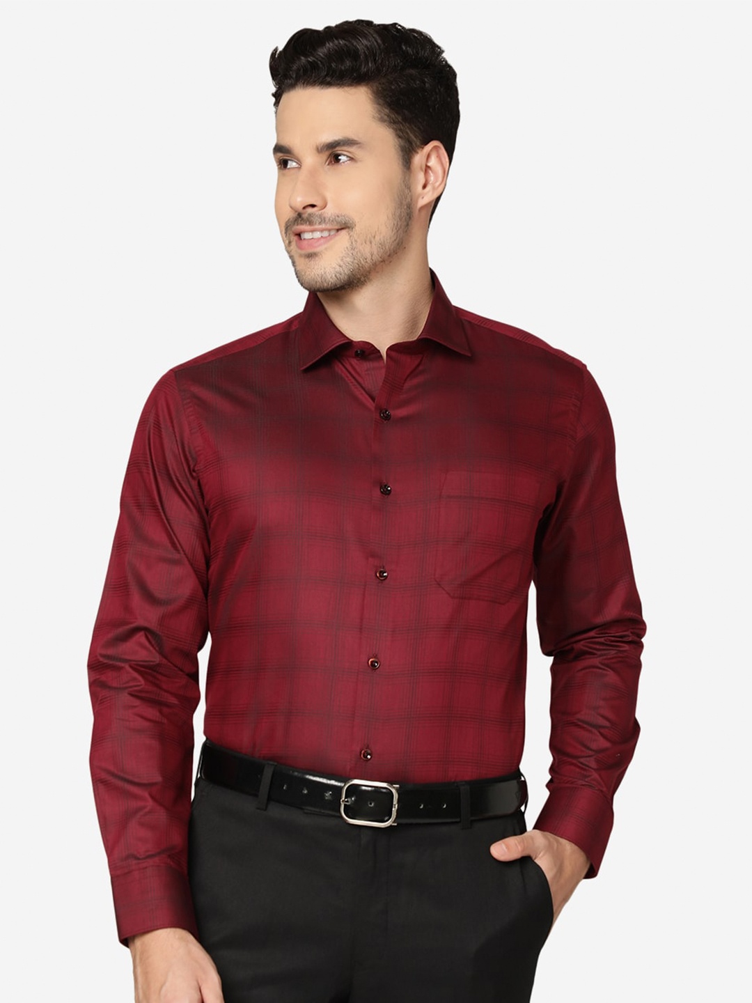 

Greenfibre Slim Fit Tartan Checked Formal Shirt, Maroon