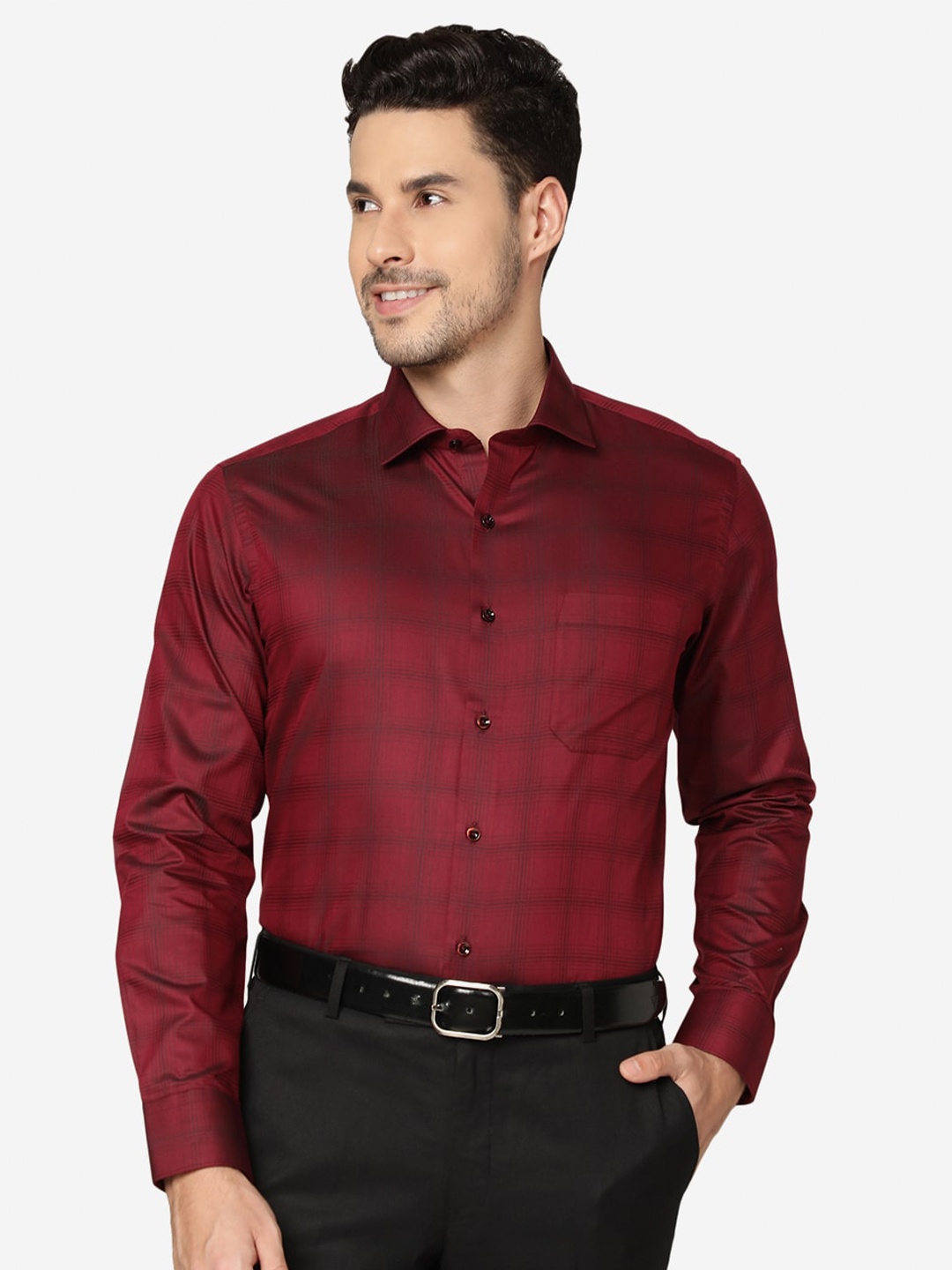 

Greenfibre Checked Slim Fit Formal Shirt, Maroon