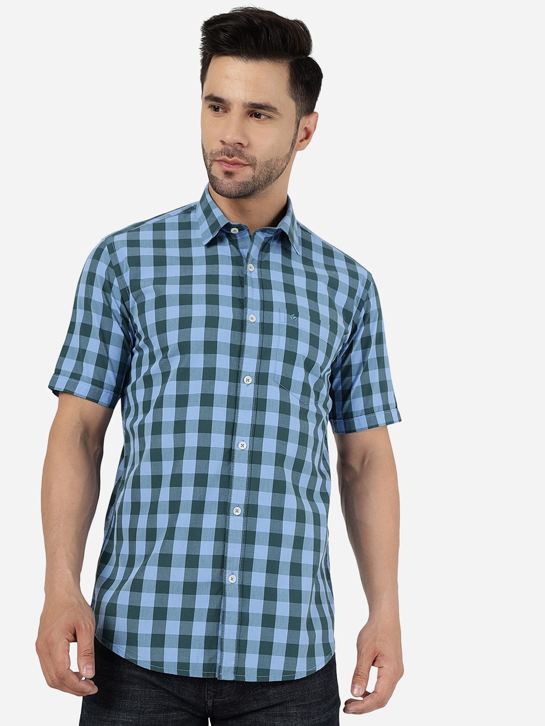 

Greenfibre Tartan Checked Pure Cotton Casual Shirt, Blue