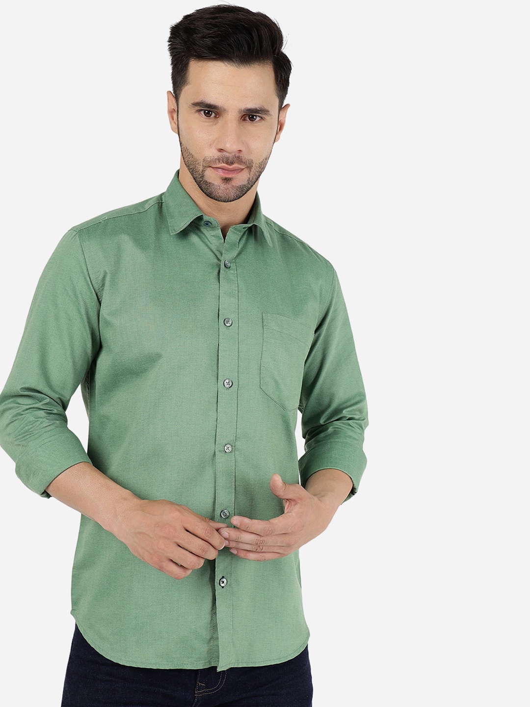 

Greenfibre Spread Collar Pure Cotton Casual Shirt, Green