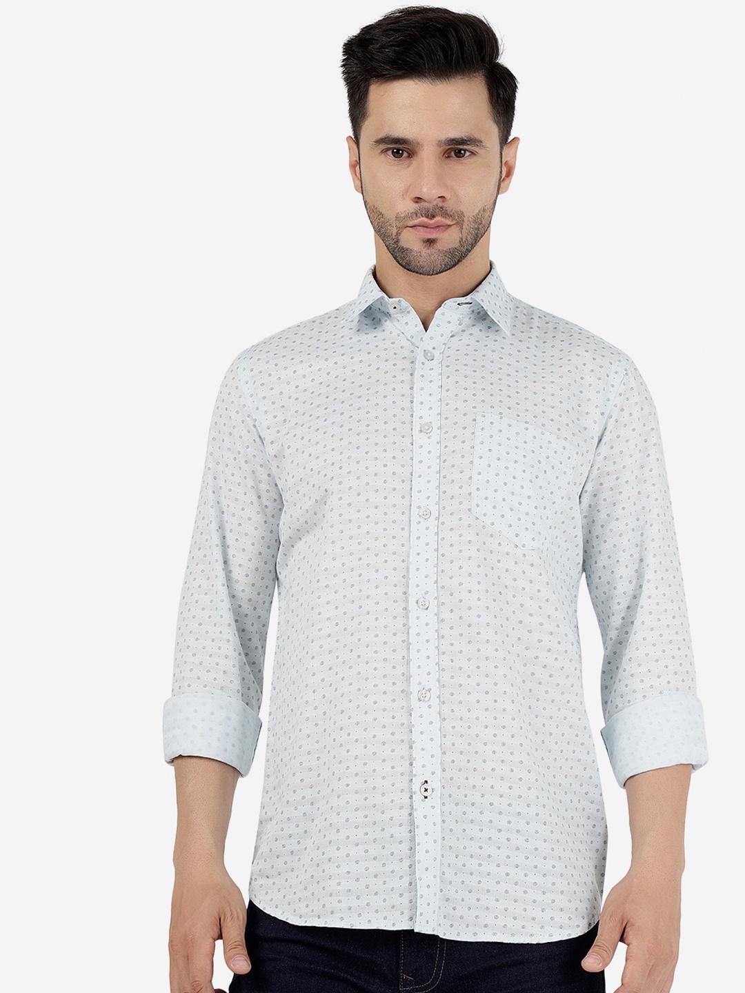 

Greenfibre Micro Ditsy Printed Pure Cotton Shirt, Blue