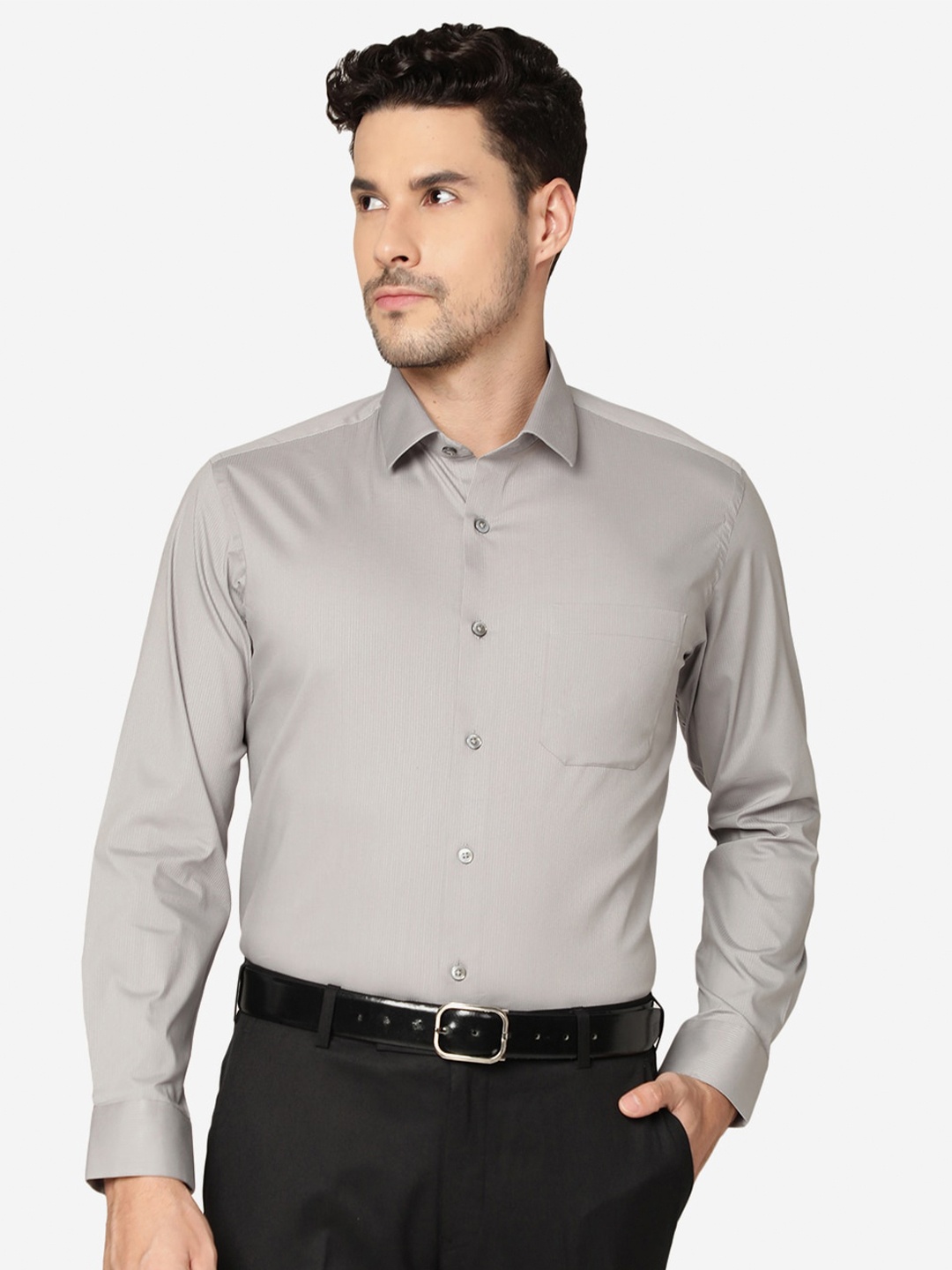 

Greenfibre Vertical Striped Slim Fit Pure Cotton Formal Shirt, Grey