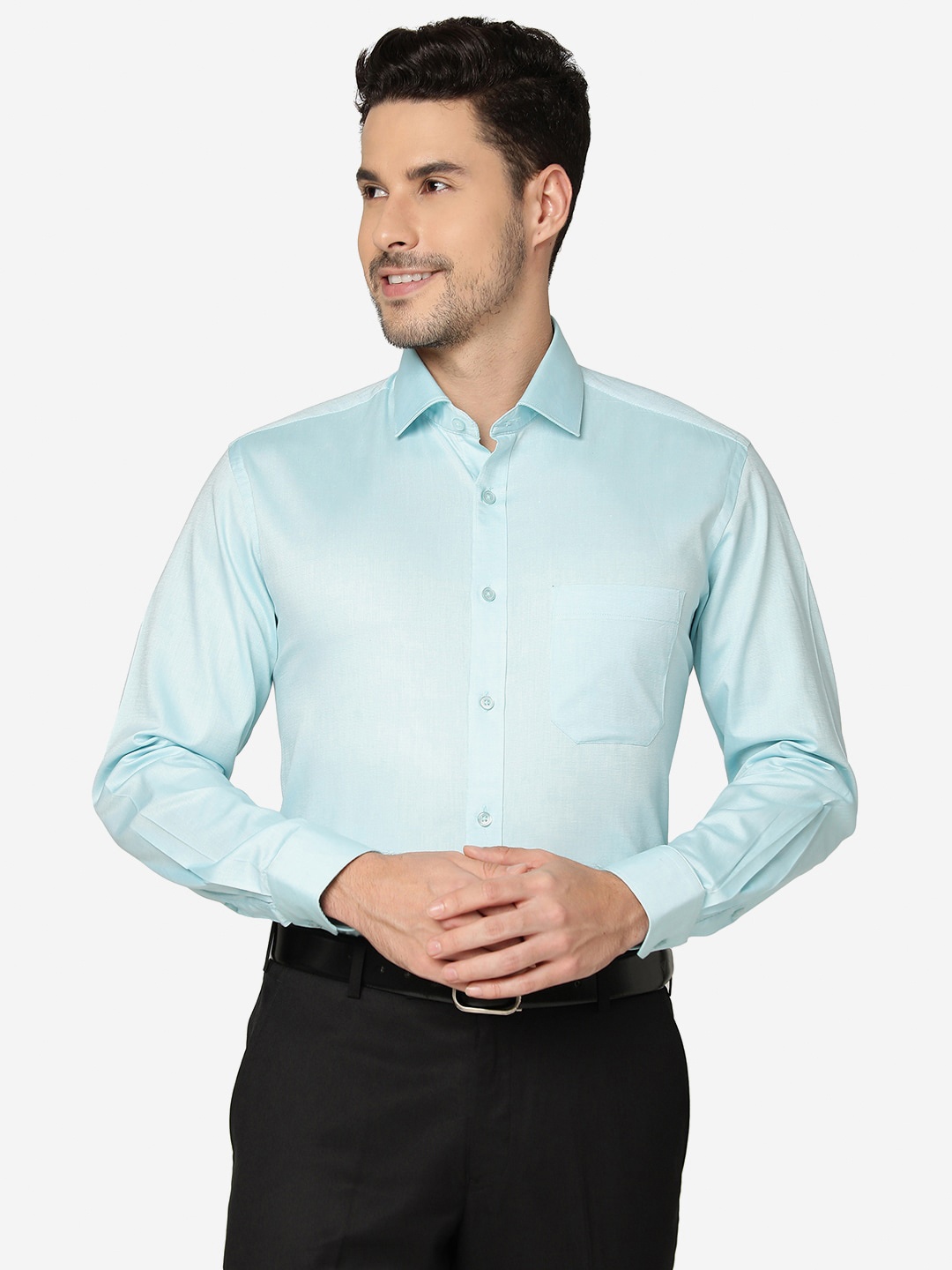 

Greenfibre Slim Fit Spread Collar Formal Shirt, Sea green