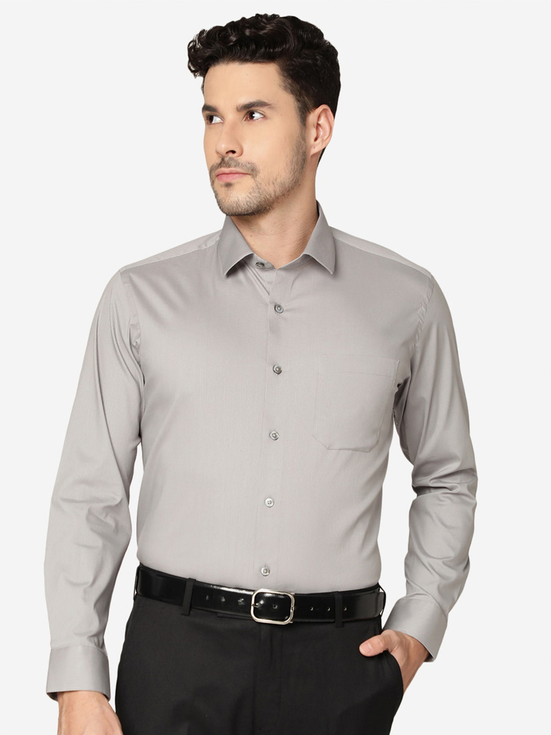 

Greenfibre Slim Fit Spread Collar Pure Cotton Formal Shirt, Grey