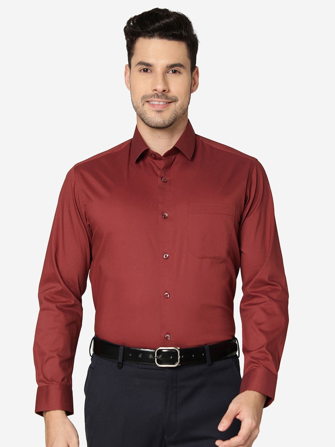 

Greenfibre Spread Collar Slim Fit Pure Cotton Formal Shirt, Red