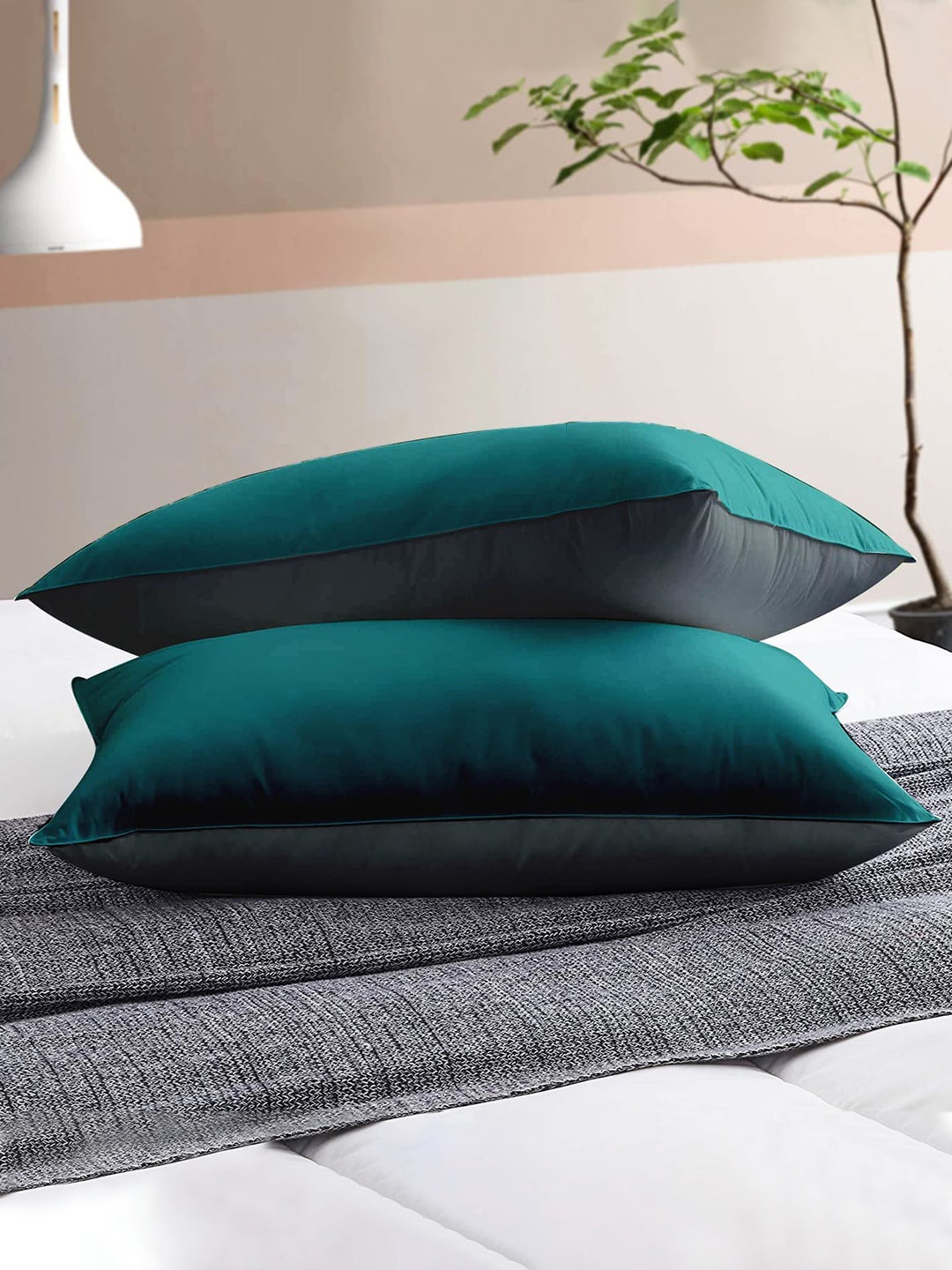 

Cloth Fusion Teal Blue & Grey 2-Pieces Microfiber Sleep Pillows