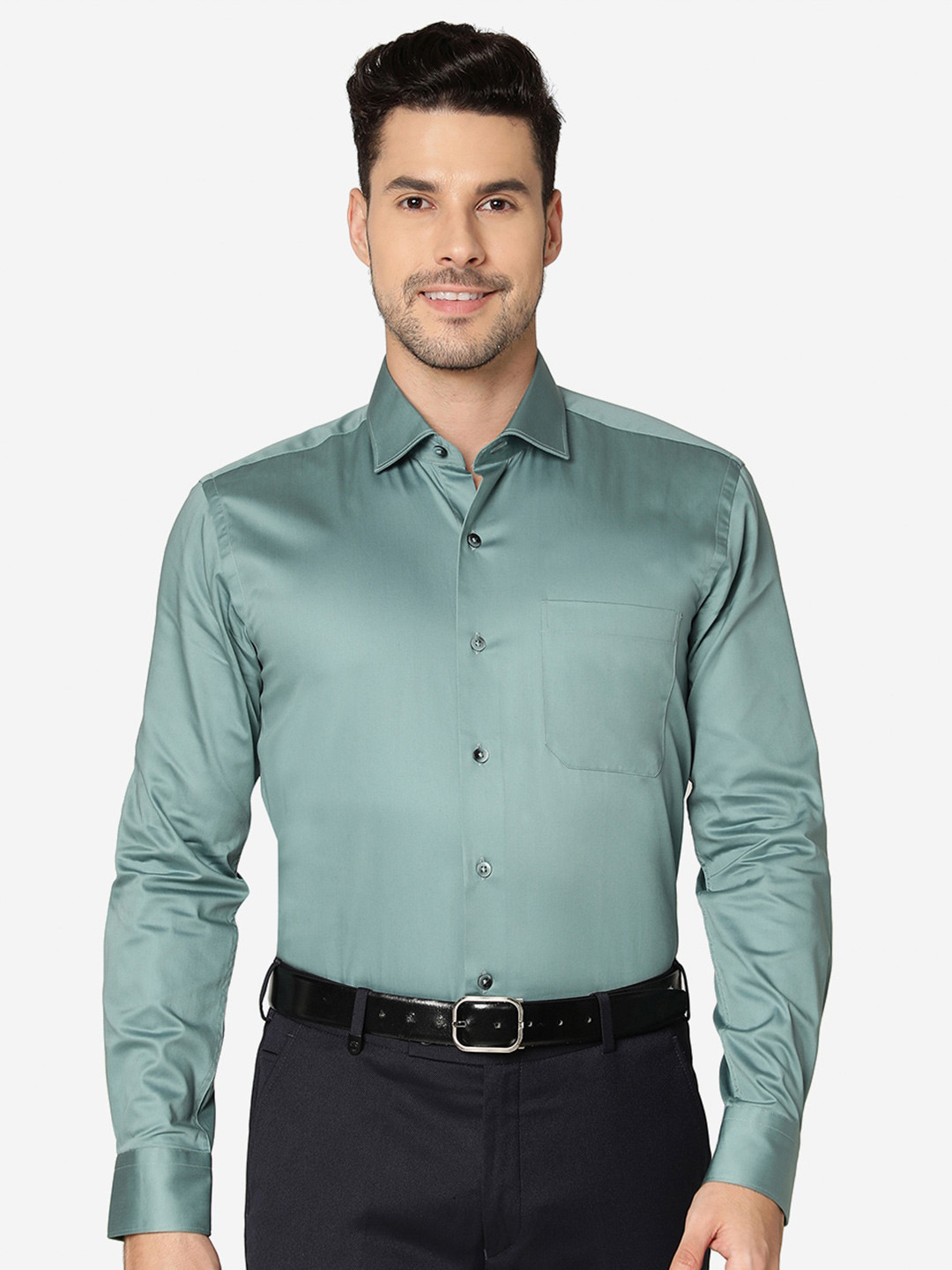 

METAL Slim Fit Cotton Formal Shirt, Green