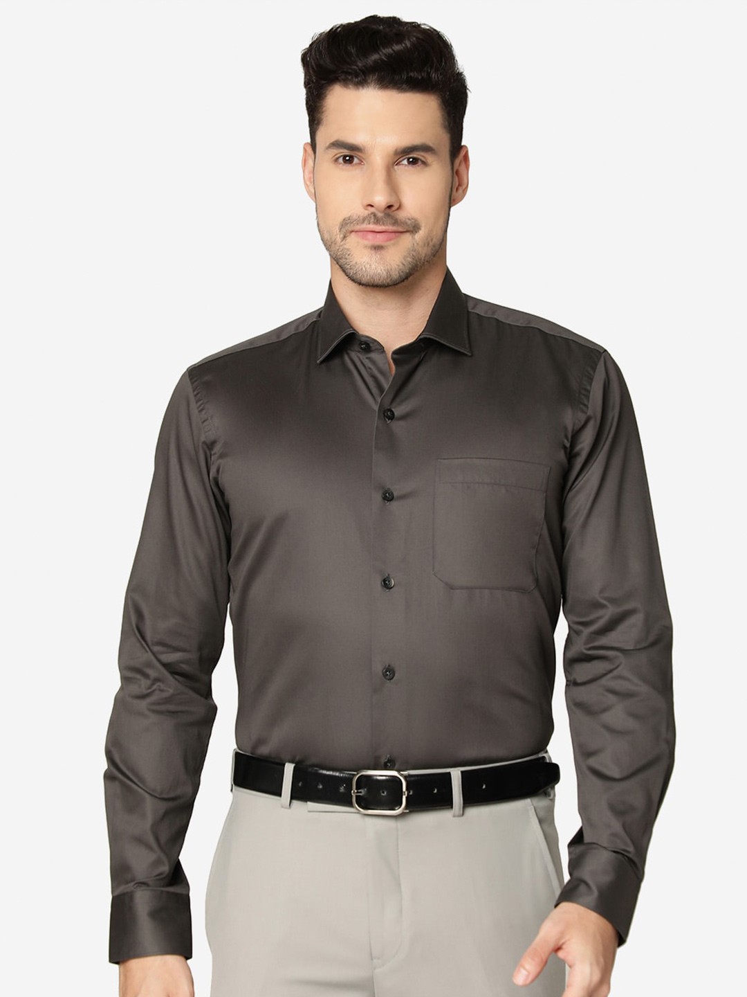 

METAL Slim Fit Opaque Pure Cotton Formal Shirt, Charcoal