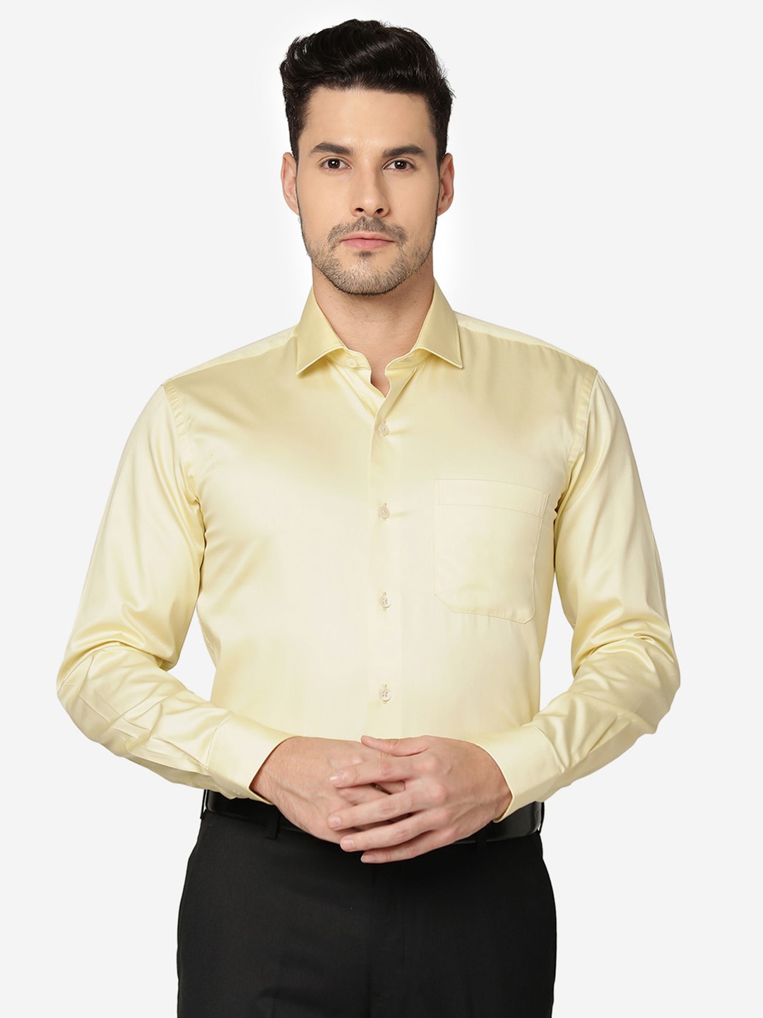 

METAL Slim Fit Opaque Pure Cotton Formal Shirt, Yellow
