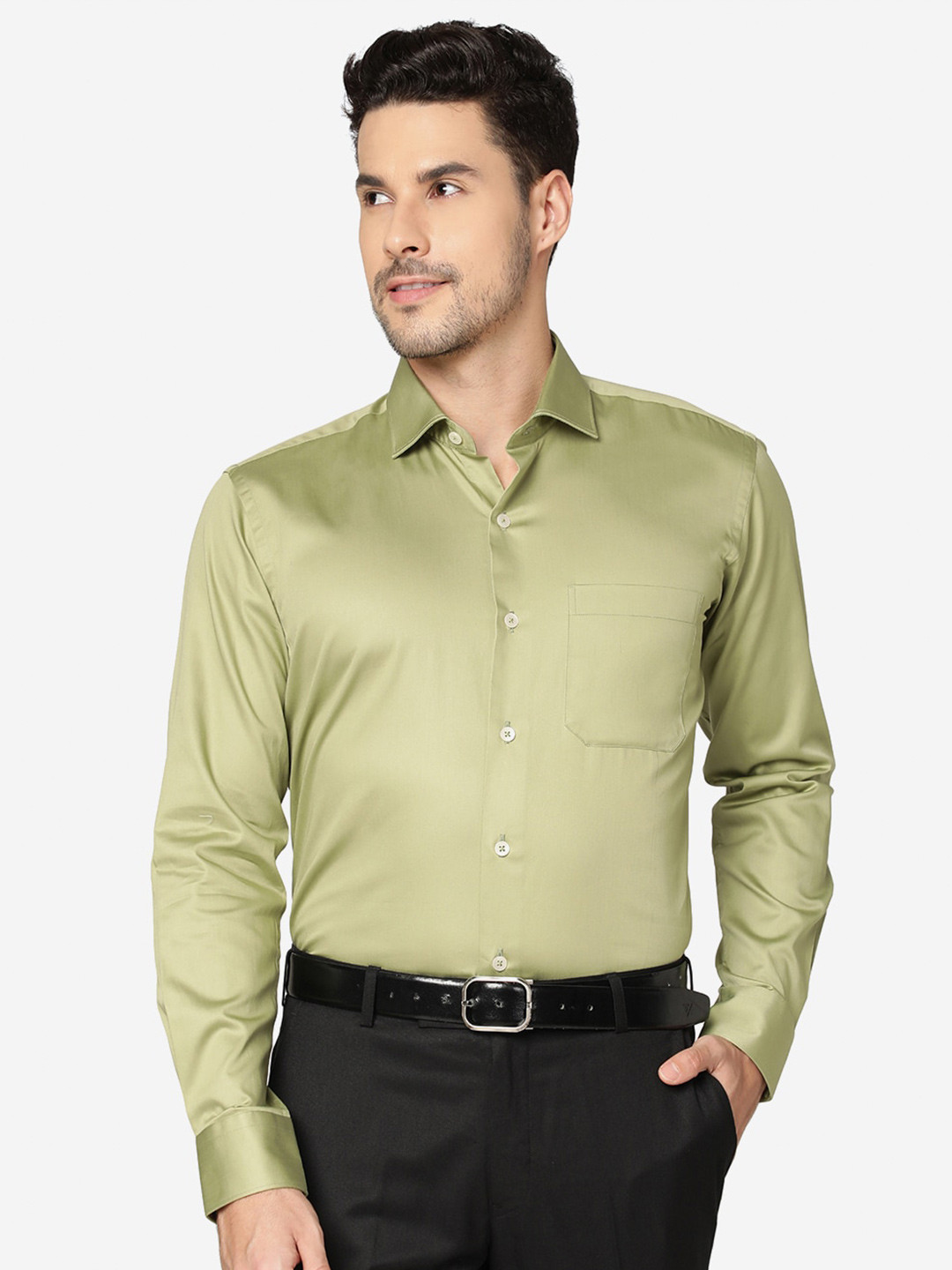 

METAL Slim Fit Cotton Formal Shirt, Green
