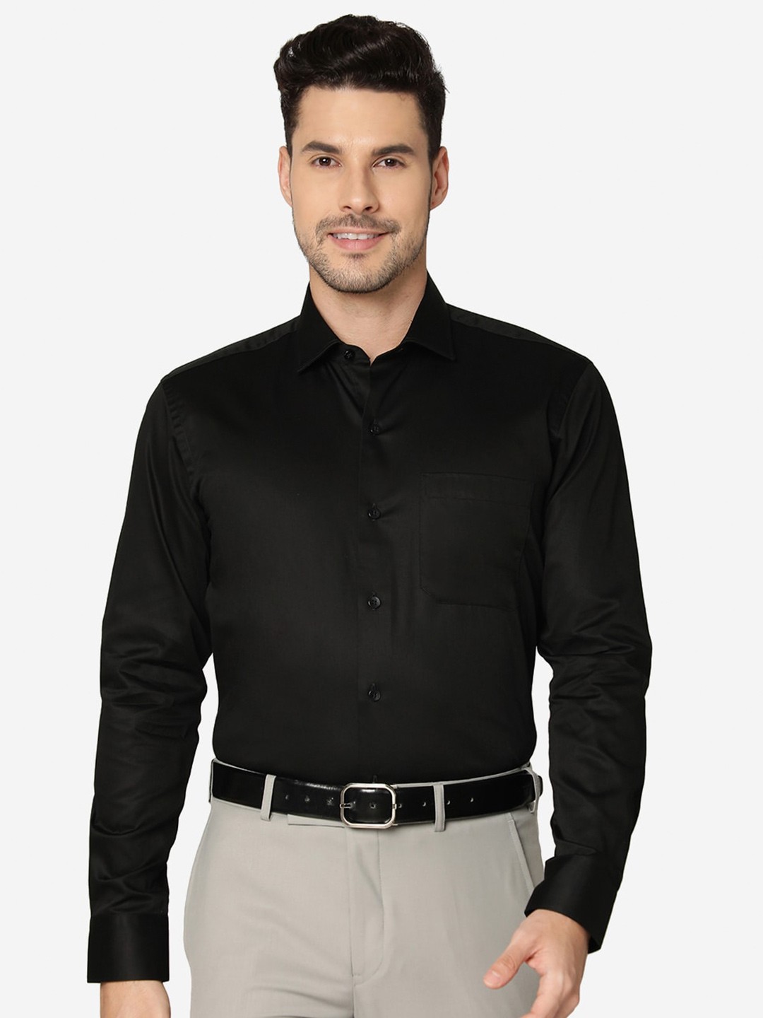 

METAL Slim Fit Opaque Pure Cotton Formal Shirt, Black