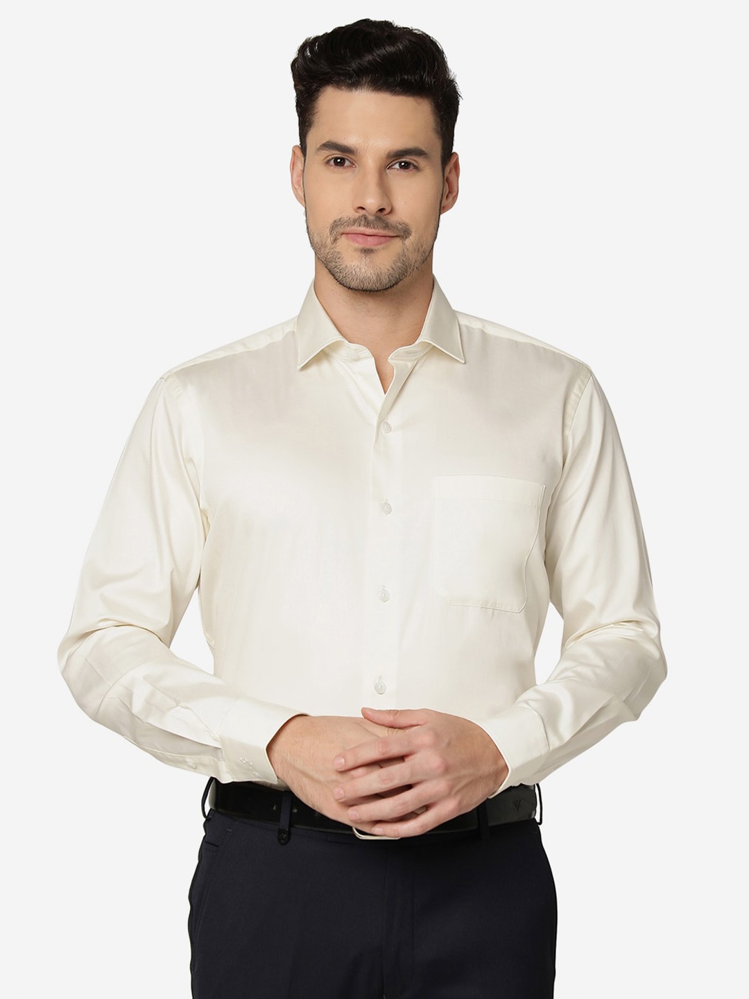 

METAL Slim Fit Cotton Formal Shirt, Cream