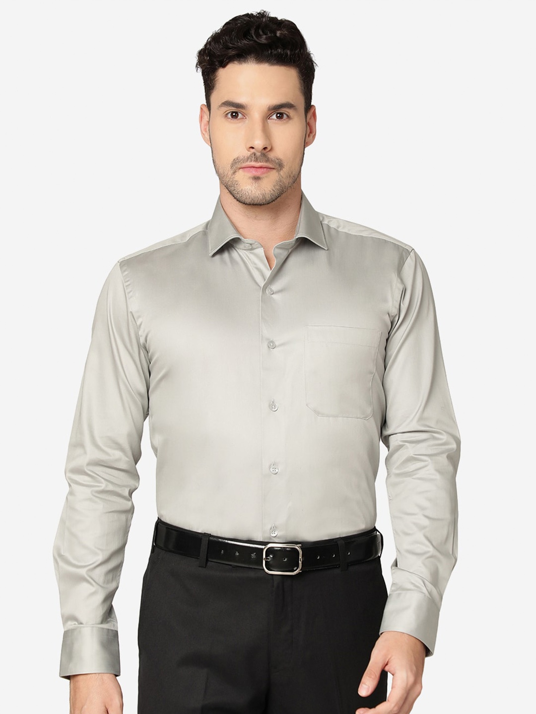 

METAL Slim Fit Opaque Pure Cotton Formal Shirt, Grey