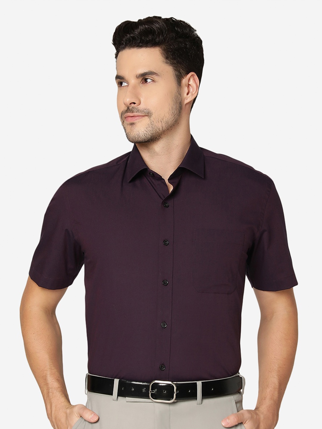 

JADE BLUE Spread Collar Pure Cotton Formal Shirt, Maroon