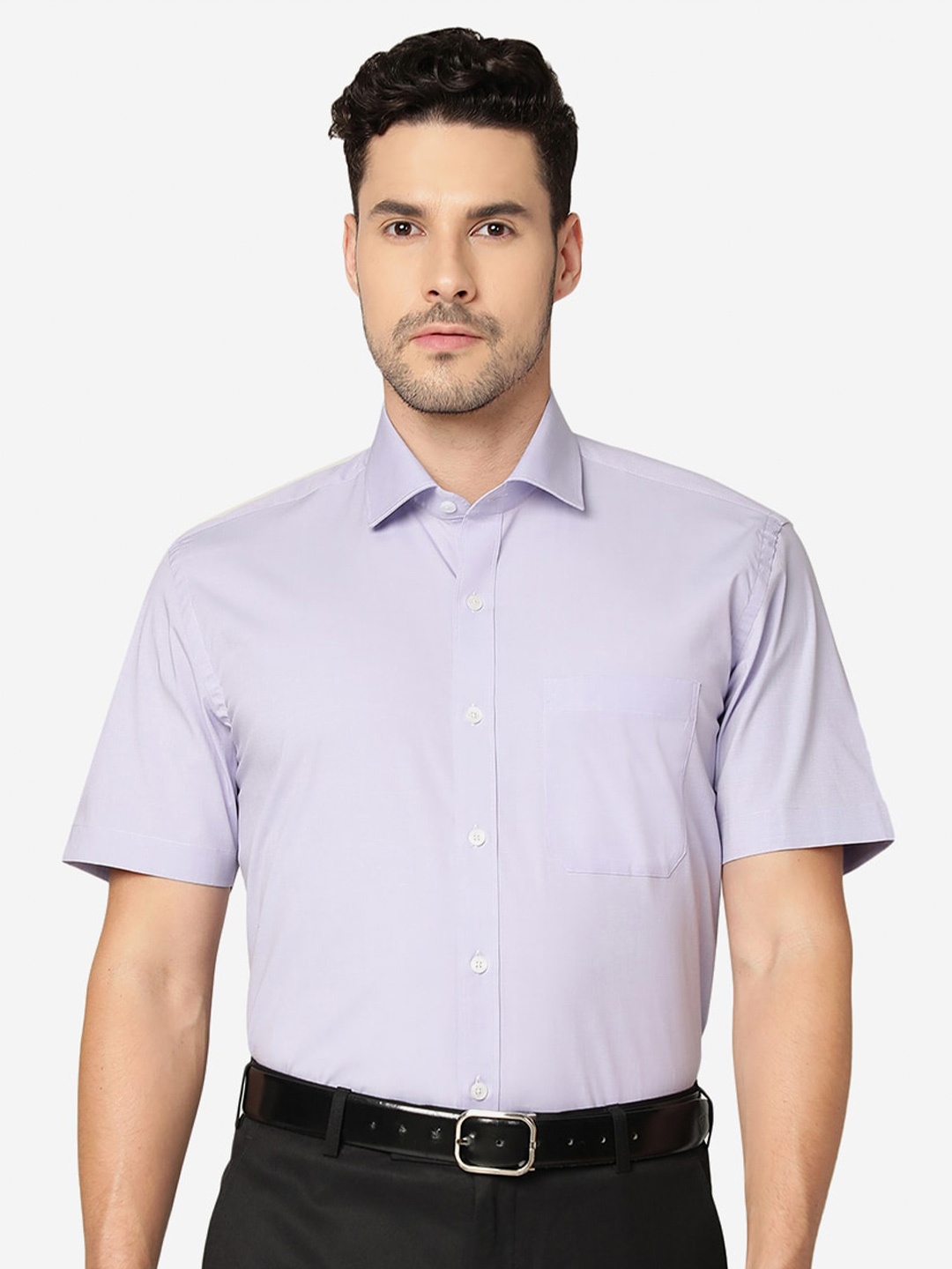 

JADE BLUE Spread Collar Pure Cotton Formal Shirt, Purple